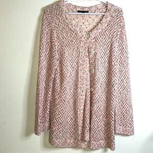 Cable & Gauge crochet cardigan size Large long sleeves pink specks of gray